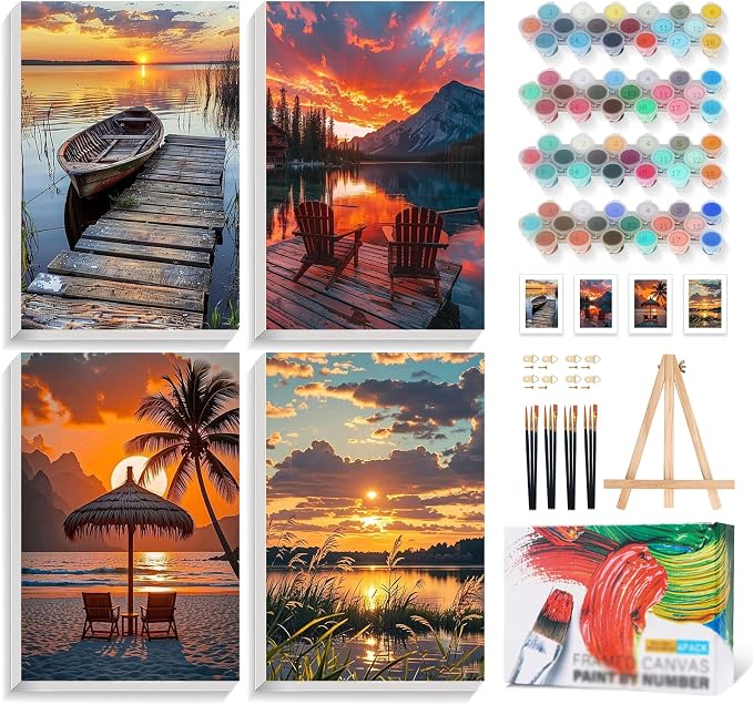 4 Pack Framed Paint by Numbers Kit by Yezavesu