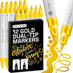 ARTISTRO 12 Gold Dual-Tip Acrylic Paint Markers – Paint Pens Set by ARTISTRO