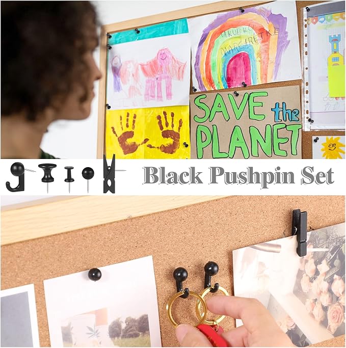 BESARME 200 Pcs Push Pins for Bulletin Board, Thumb Tacks for Cork Board | Black - Image 6