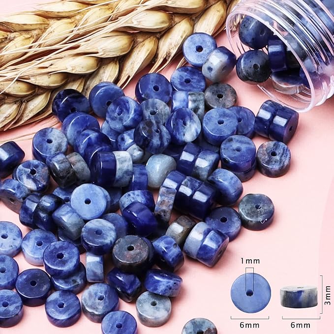 Natural Stone Heishi Beads for Necklace Making, 4 mm x 6 mm Small Flat Round - Image 6