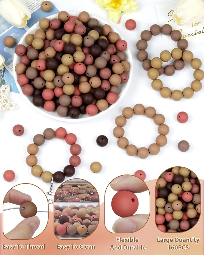 FIVEIZERO 160PCS 15mm Round Silicone Beads, Wear-resistant, Easy-clean - Image 3