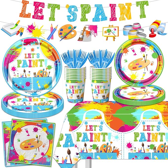 Paint Party Supplies, Art Tablecloths, Paint Banner, Art Birthday Party by CMUSKO