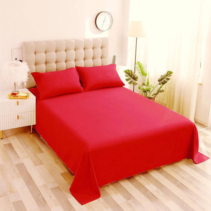 Sfoothome California King Flat Sheet Red Top Sheet, Premium Hotel 1-Piece - Image 5