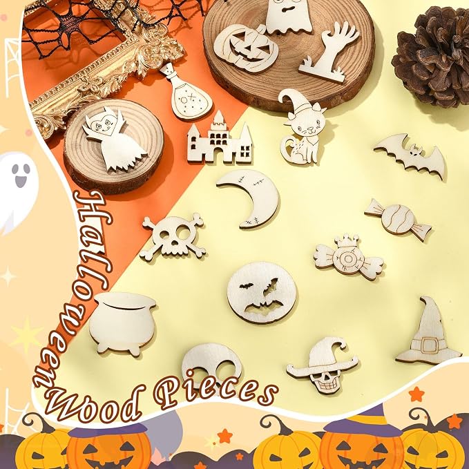 200 Pcs Unfinished Wooden Halloween Cutouts, Wooden Crafts - Image 6