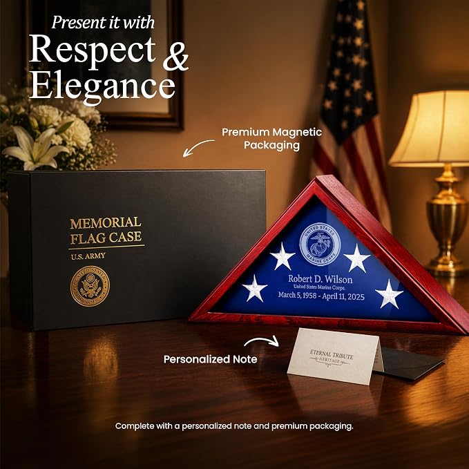 Personalized Flag Display Case for 5x9.5 Burial Flag, Laser Engraved Solid Wood - Image 3