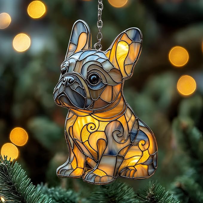 Golden Swirl French Bulldog Acrylic Suncatcher by Unknown
