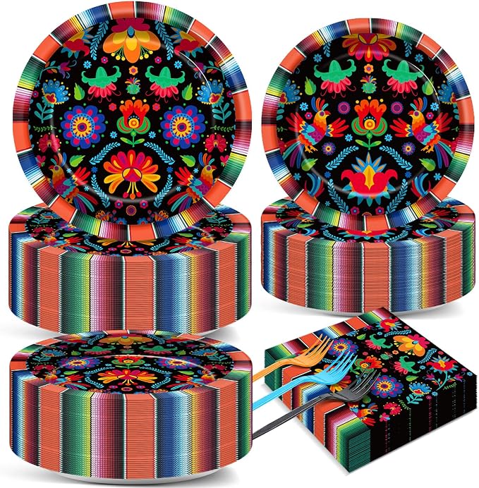 50 Guests Mexican Fiesta Plates and Napkins Party Supplies Mayo Datura Flower by Qyeahkj