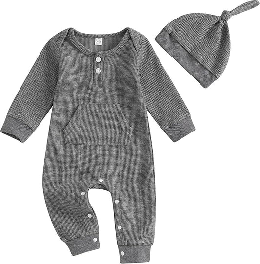 Kuriozud Newborn Infant Unisex Baby Boy Girl Clothes Button Romper Jumpsuit Basic One Piece Outfits