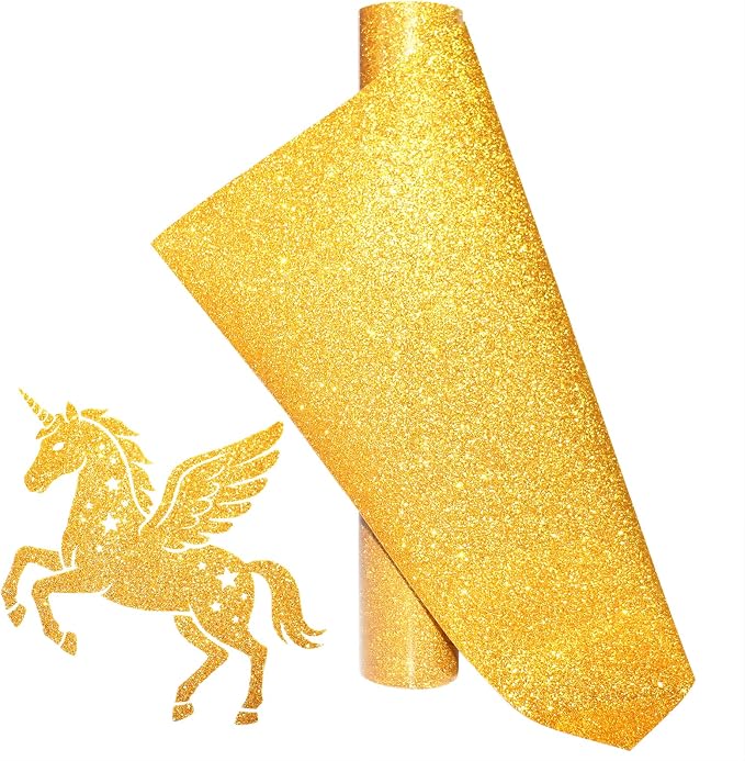 Gold Glitter Heat Transfer Vinyl Rolls Gold Iron HTV Vinyl 12inch x 7feet Iron by KEGUMINGX