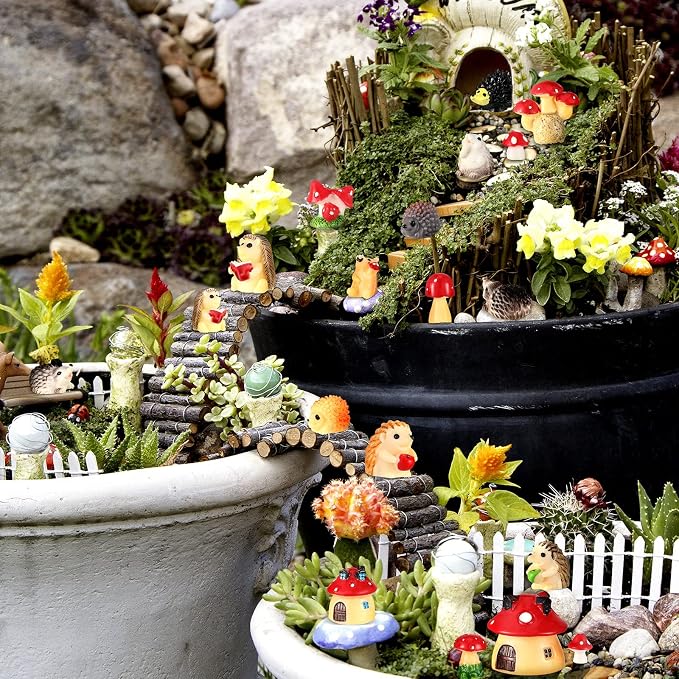 Woanger 30 Pcs Fairy Outdoor Garden Accessories Resin Hedgehog Mushroom - Image 6
