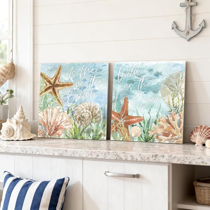 Ocean Wall Decor Seashell Starfish Coral Canvas Print Underwater Sea Creatures by JAPOART