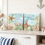 Ocean Wall Decor Seashell Starfish Coral Canvas Print Underwater Sea Creatures by JAPOART