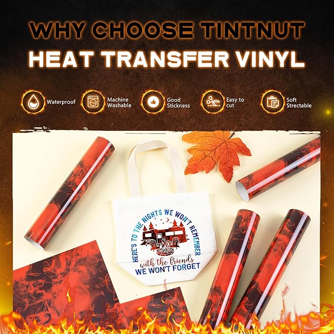 Tintnut Red Black Flame Heat Transfer Vinyl, stretch washable, suitable - Image 3