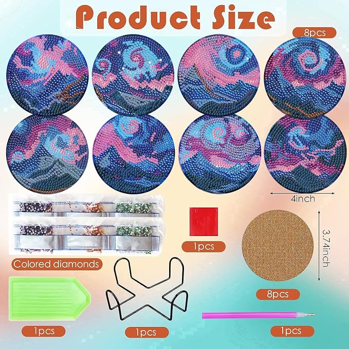 ijbnhd 8 PCS Aurora Diamond Art Coasters Diamond Painting Coasters | Diamond - Image 3