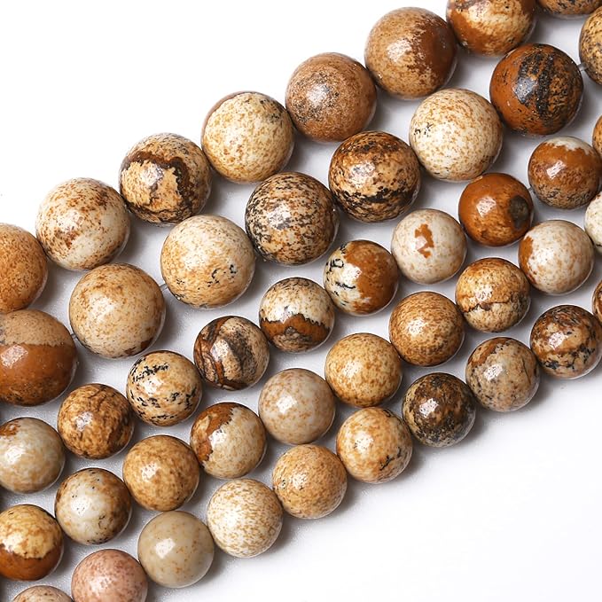 Natural Picture Jaspers Stone Beads Round Smooth Gemstones Loose Spacer Beads by NaturalStoneBeads