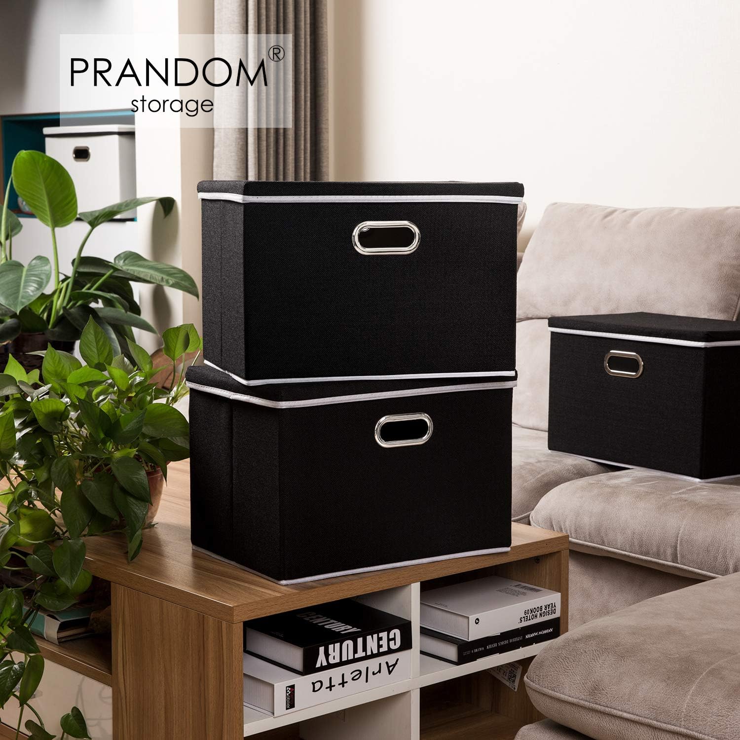 PRANDOM Large Foldable Storage Boxes with Lids [5-Pack] Organizer Containers Baskets Cube with Cover for Home Bedroom Closet Office Black17.7x11.8x11.8 For 6+ Year Old Boys and Girls