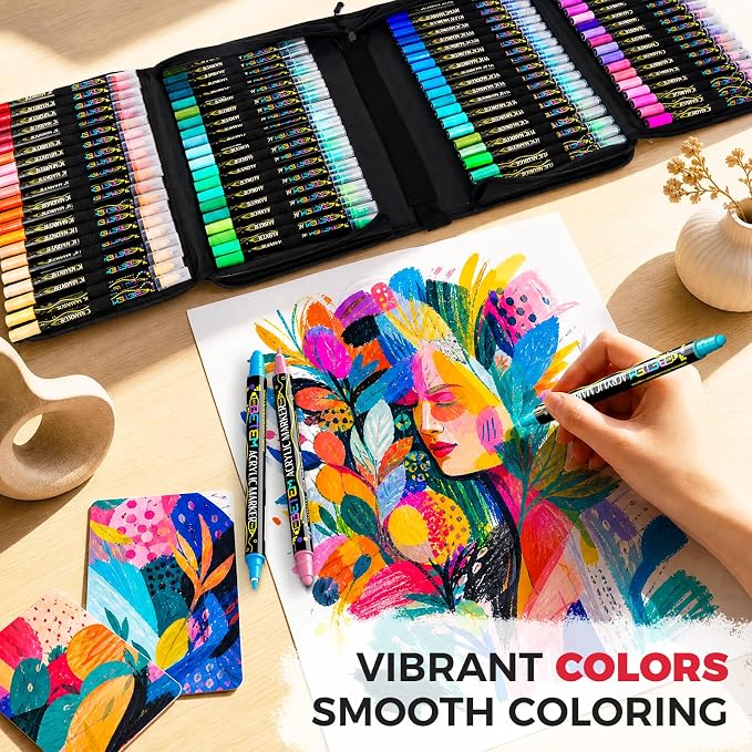 Betem 120 Colors Dual Tip Acrylic Paint Markers, Fabric Decorating Kits Premium - Image 2