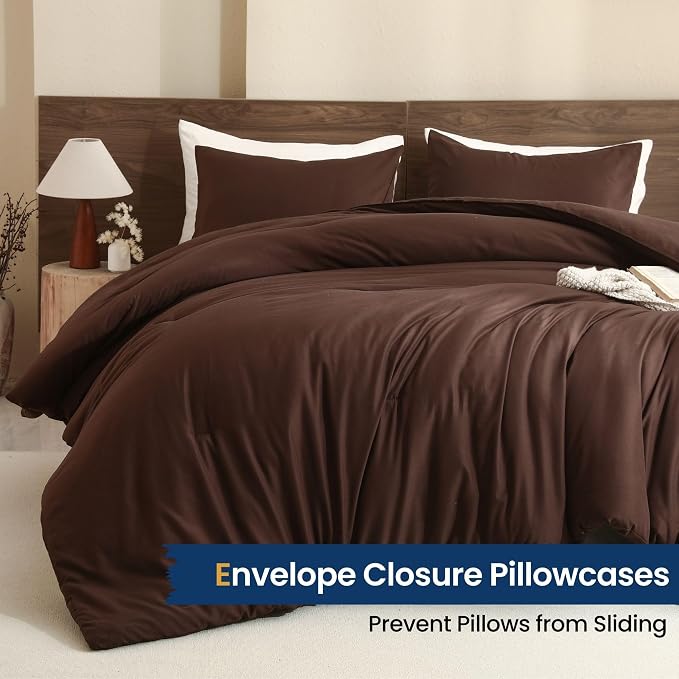 Paxrac Earthy Brown Comforter Full Size, Neutral 3 Pieces Comforter Set - Image 5