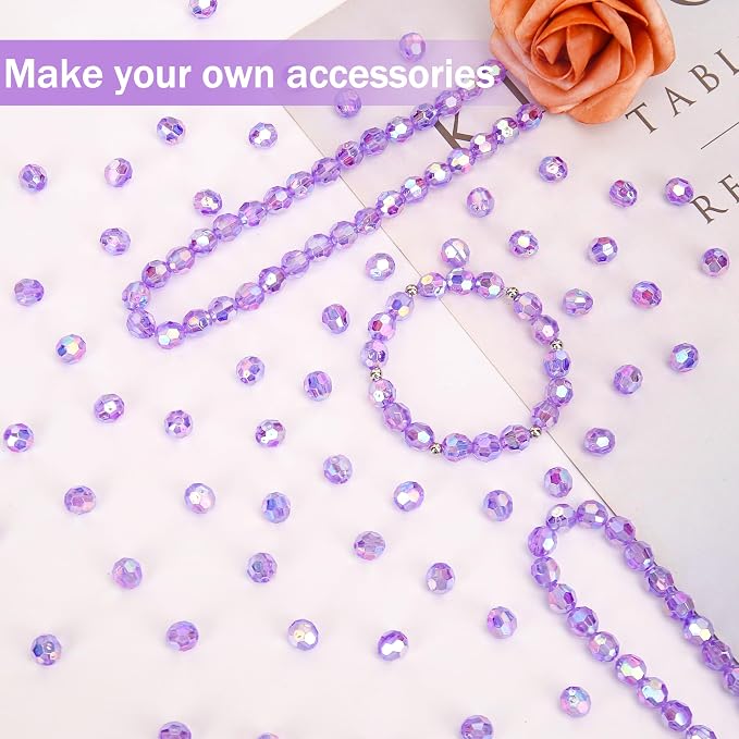 BONNY BOXX 1000pcs 6mm Acrylic Faceted Round Crystal Beads Transparent Purple - Image 3
