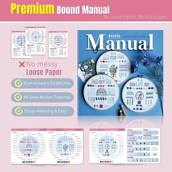 ETSPIL Beginner Embroidery Kit for Adults, No-Wash Finish, 4K Video | - Image 6
