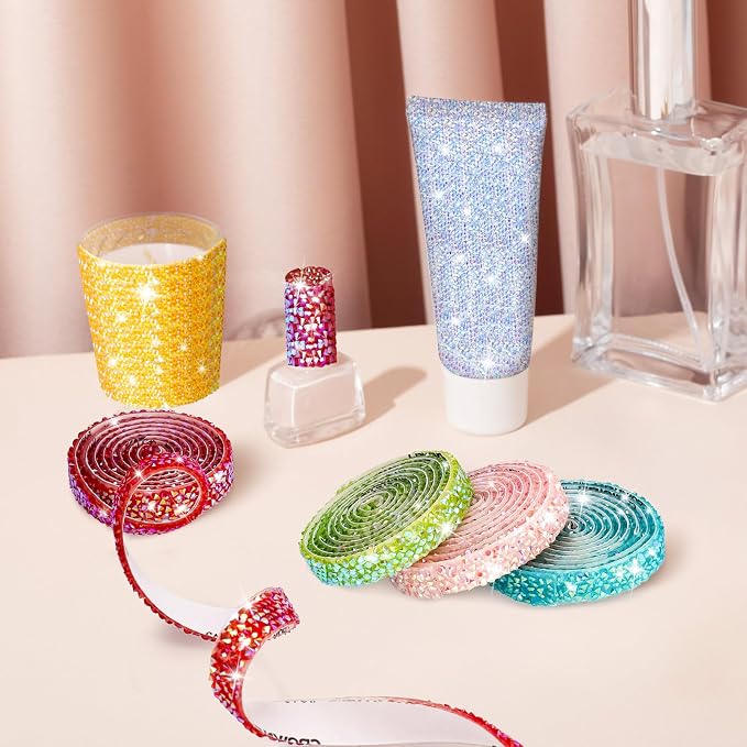 NiArt Self Adhesive Rhinestone Ribbon Rolls Set of 12 Candy Colors, Total 12 - Image 7