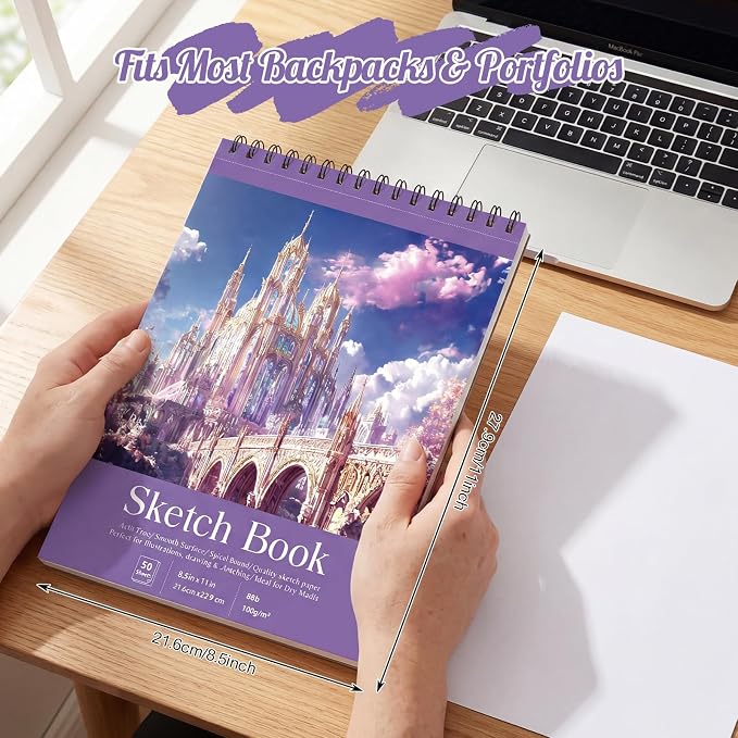 Prudiut Sketch Book 4 Pack 8.5x11 Inch Violet Spiral Bound Sketch Pad - Image 5