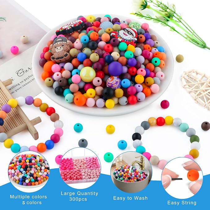 300Pcs Silicone Beads 9mm Mix Color, Bulk Silicone Beads 9mm - Image 3