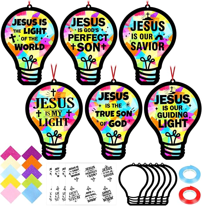 48PCS Sunday School VBS Crafts Bulk: Paper Lightbulb Cross Nativity Suncatchers by Renbuzhu