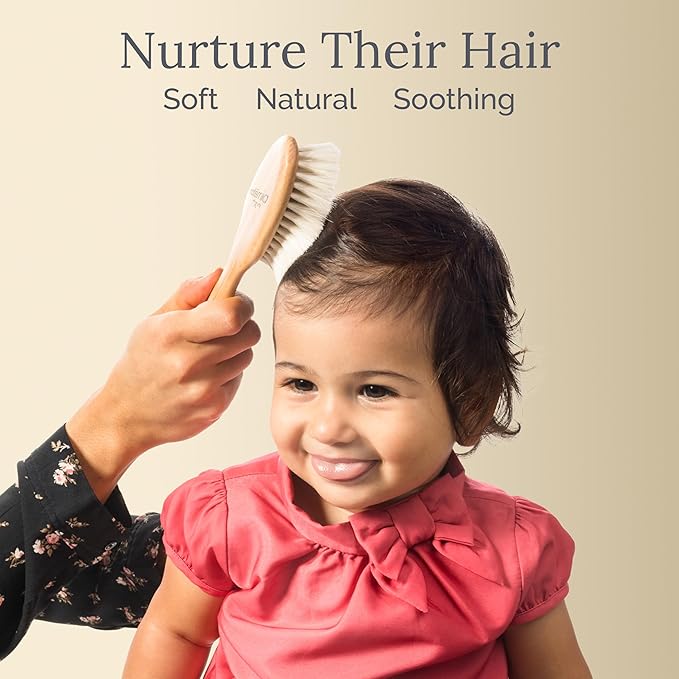 Natemia Baby Hair Brush and Comb Set - Wooden Soft Bristle Brush, Cradle Cap Brush for Newborns and Toddlers