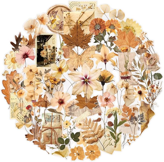 50PCS Transparent Flora Scrapbook Stickers, Vintage Aesthetic Flowers Sticker by Unknown