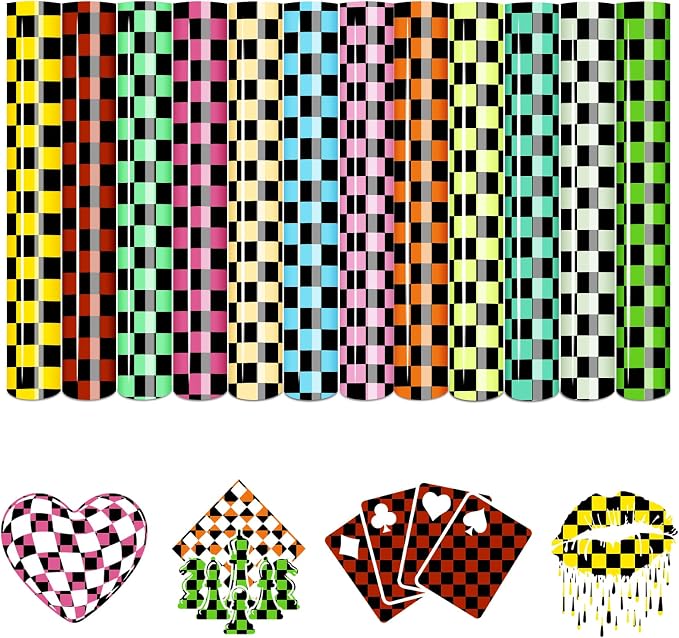 Tintnut Black Base Checkerboard Heat Transfer Vinyl, Checker pattern PU HTV by Tintnut