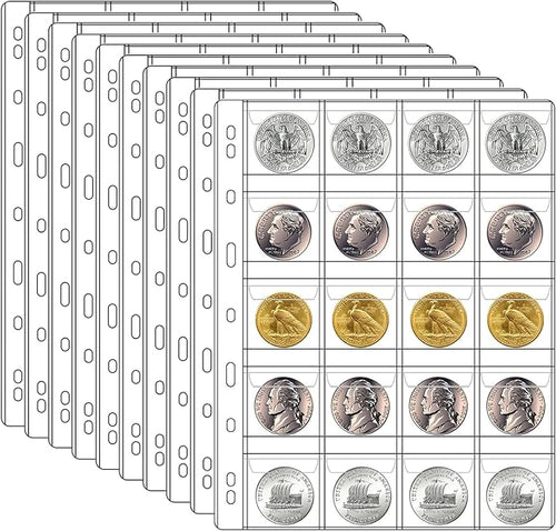 10 Sheets Coin Collection Pages, Coins Pocket Page by Ettonsun