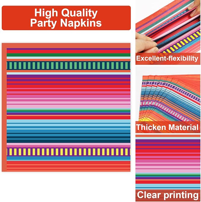 200PCS Mexican Paper Plates and Napkins Fiesta Taco Themed Party Supplies Mayo - Image 5