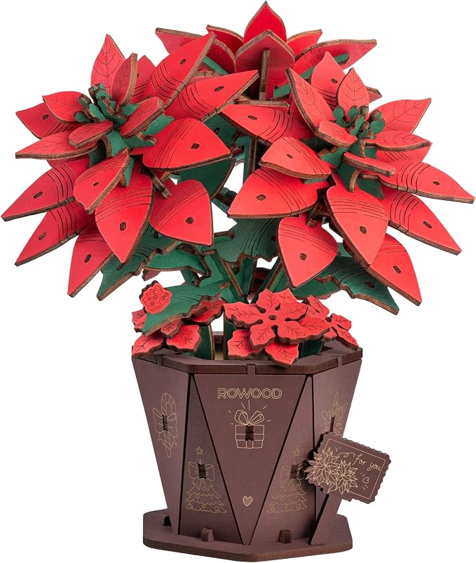 Rowood 3D Puzzles for Adults, Poinsettia Building Set Craft Kit, Artificial by RowoodAssembleArtDecorateLife