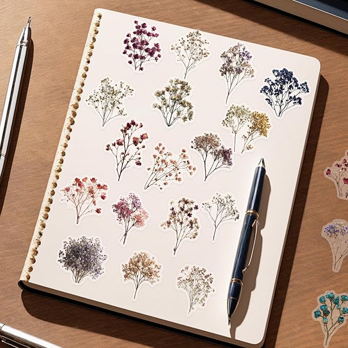50PCS Vintage Dried Flower Stickers, Aesthetic Plant Decals - Image 5