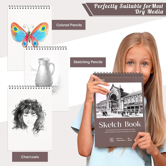 2 Pack Sketch Book 8.5×11 inch, Spiral Sketch Pad 50 Sheets Each, Acid-Free - Image 6