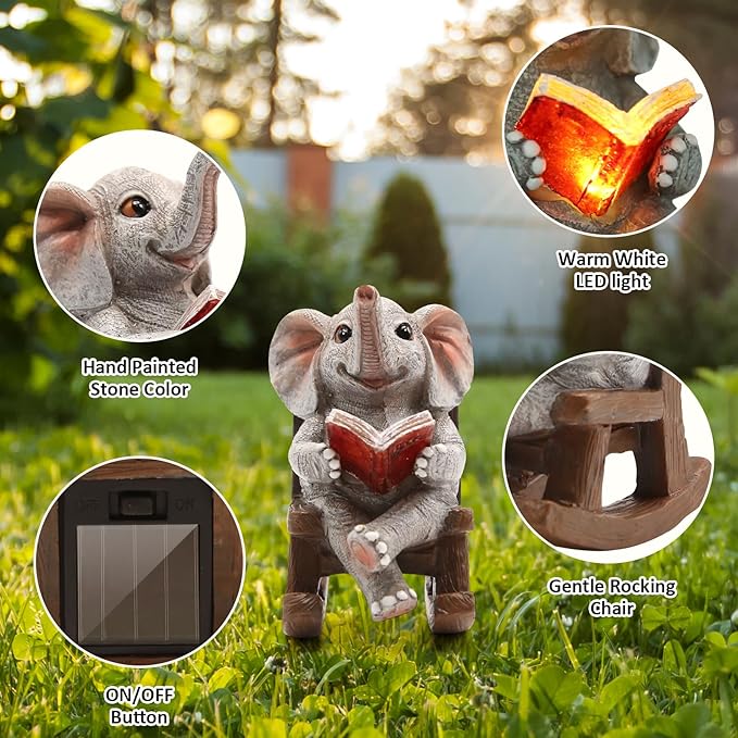 FOXMIS Garden Statues Elephant Outdoor Decor Lights, Lucky Miniature Elephant - Image 5