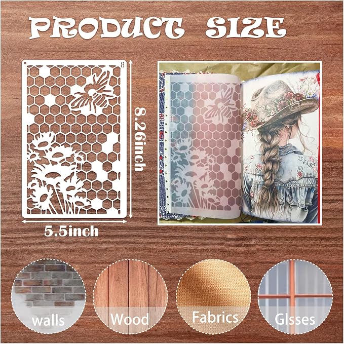 16 Pieces Stencils for Painting, Abstract Texture Mixed Media Art Supplies - Image 7