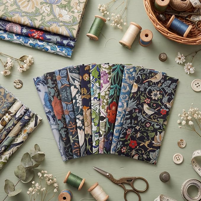 25 Pcs William Morris Cotton Fabric Squares, 10 x 10 Inch, Floral | Precut - Image 2