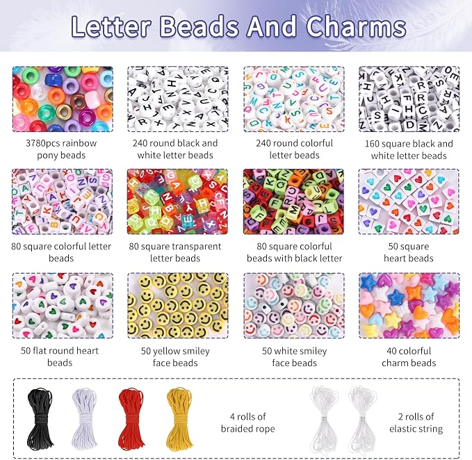QUEFE 4900pcs Pony Beads Kandi Bracelet Kit, Friendship Bracelet Making Kit - Image 4