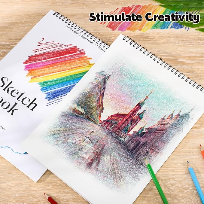4 Pack Sketch Book, 9 x 12 Inch Sketchbook, 68lb/100gsm Spiral Bound Sketch Pad - Image 6
