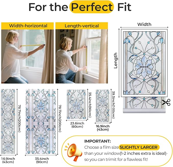 OHTMERU 3D Stained Glass Window Privacy Film, Heat Control UV Blocking Static - Image 7