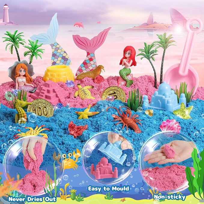 KNASON Mermaid Sensory Bin, Play Sand Art Kit - Image 6