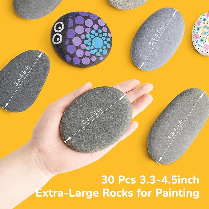Simetufy 30Pcs Large Rocks for Painting 3.3-4.5Inch Natural River Stones for DIY - Image 2