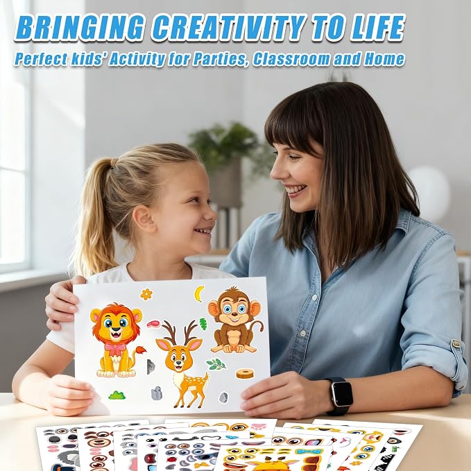 48 Sheets Create Funny Safari Animals Stickers, Make a Face Stickers - Image 7