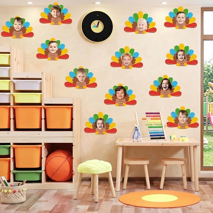 Gersoniel 72 Pcs Kid Fall Turkey Decor Autumn Cartoon Bulletin Board Cutout | - Image 3