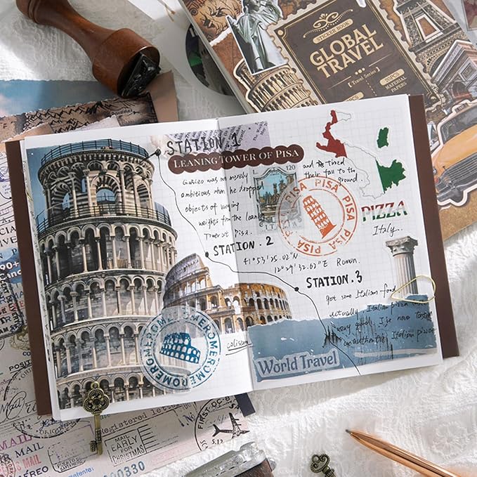 Vintage Scrapbook Stickers, Aesthetic Global Travel Sticker Book - Image 5