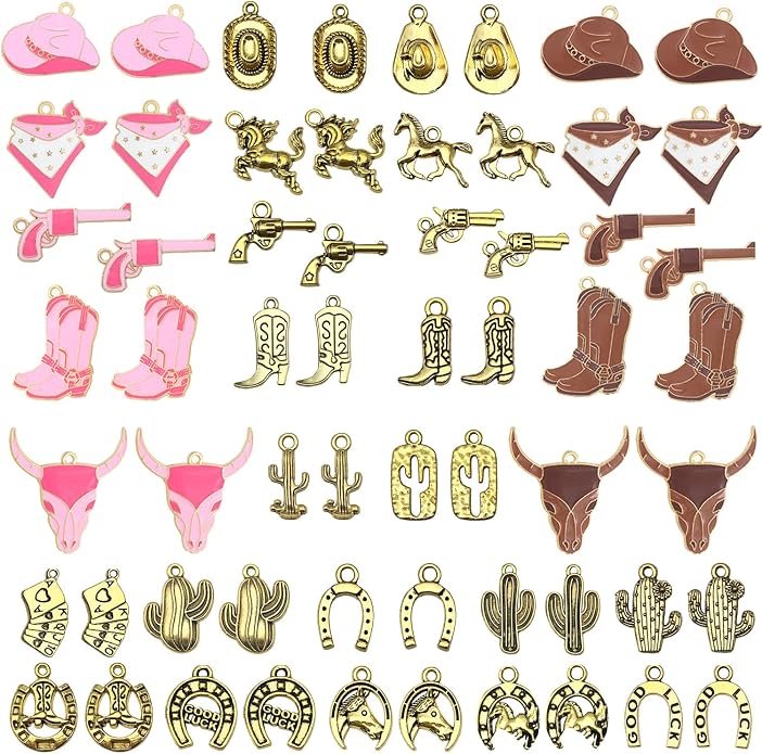 Western Cowboy & Cowgirl Charms, Boot Gun Hat Horse Cactus Trinkets by stino