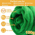Green Wool Roving for Needle Felting, 3.5oz Felting Wool, Soft Wool Batting for - Image 2