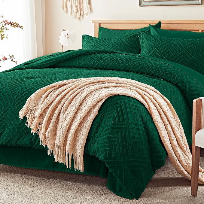 Zzlpp Full Comforter Set 7 pieces, Emerald Green Tufted Bed in a Bag - Image 2
